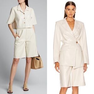 NANUSHKA Ivory Faux Leather High Rise Elastic Waist Knee Length Bermuda Short XS